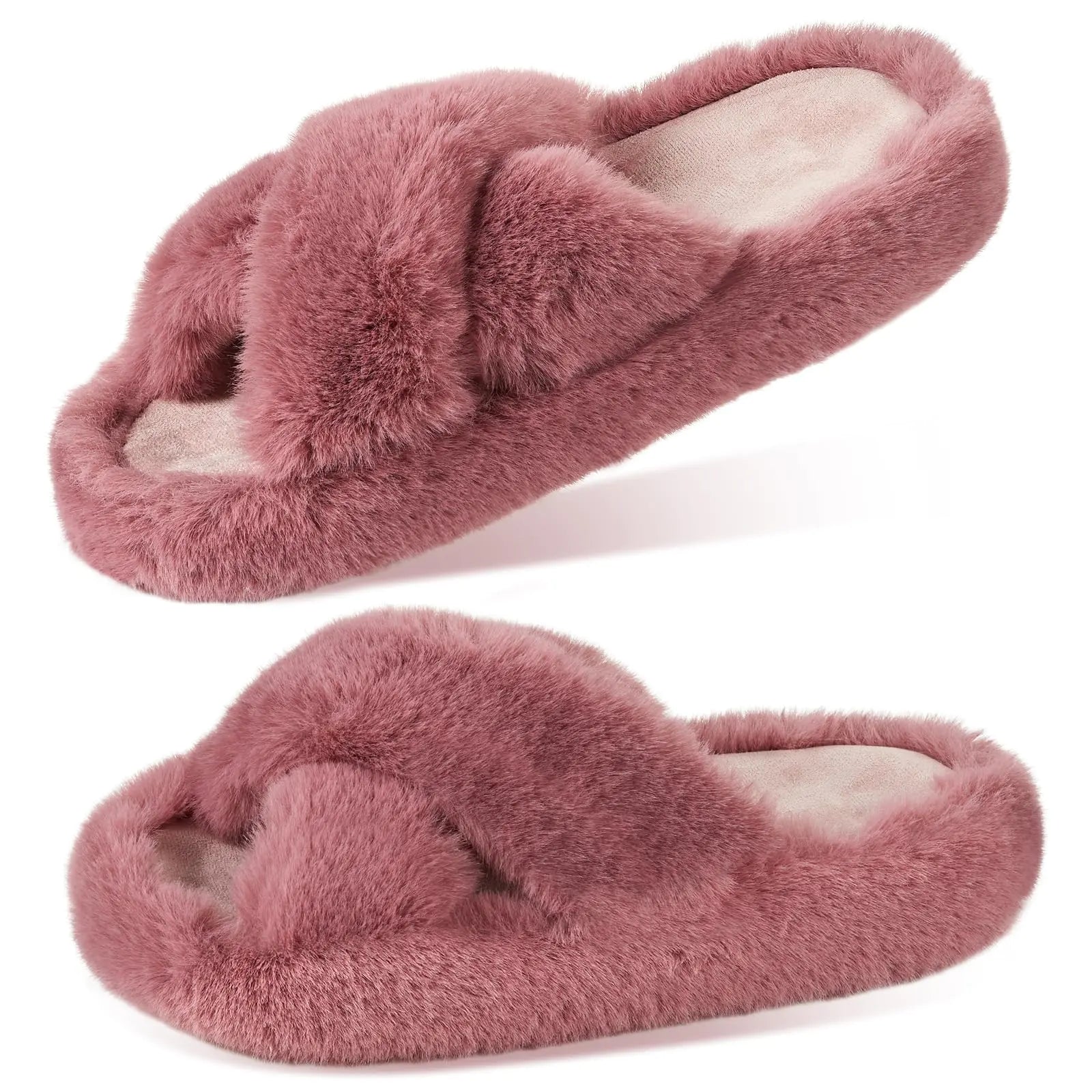 Faux Fur Memory Foam Slippers – Plush Fuzzy Indoor Slides | Cozy Luxe Comfort for Women