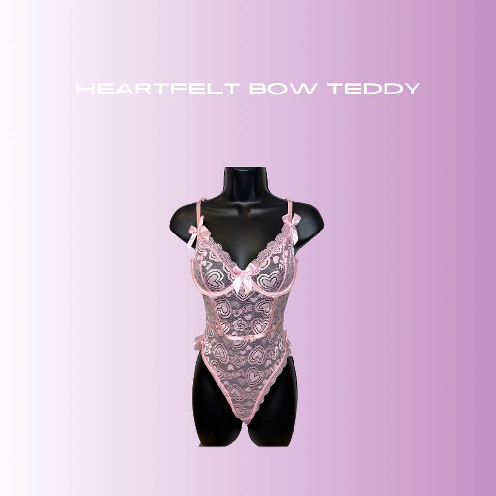 Heartfelt Bow Teddy – Pink Lace Bodysuit Lingerie