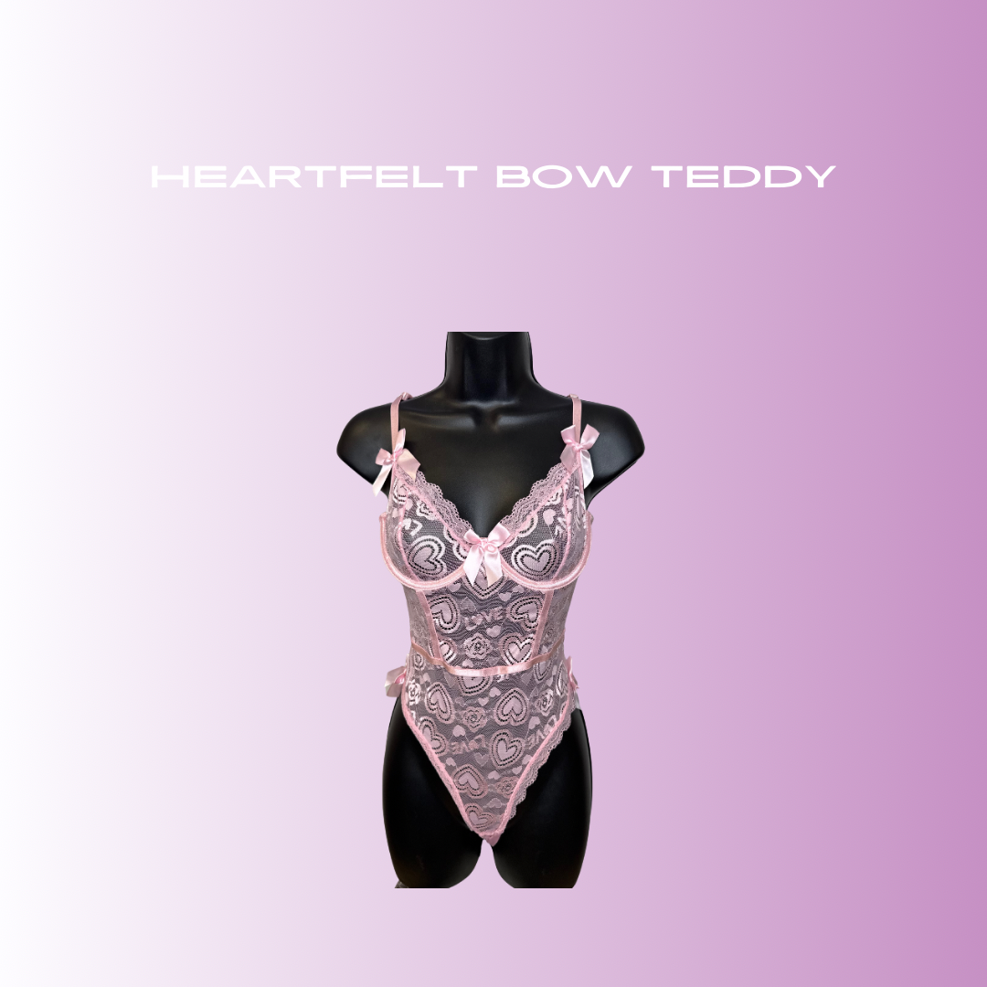 Heartfelt Bow Teddy – Pink Lace Bodysuit Lingerie