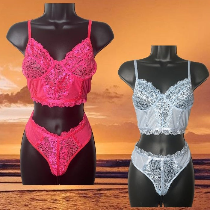 Blue Mirage Lace Lingerie Set – Romantic Nightwear & Lounge Set