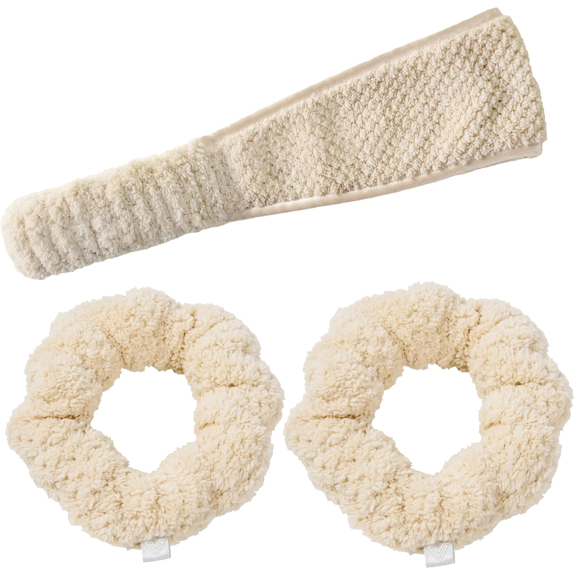 Luxury Spa Headband & Wristband Set – Soft Microfiber Facial Care Bundle | White “Salt” Edition