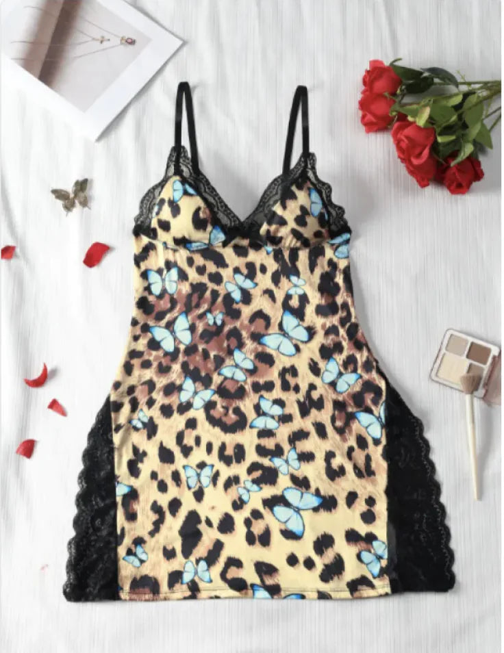 Moonlit Grace Slip Dress – Grey Lace-Trim Nightwear