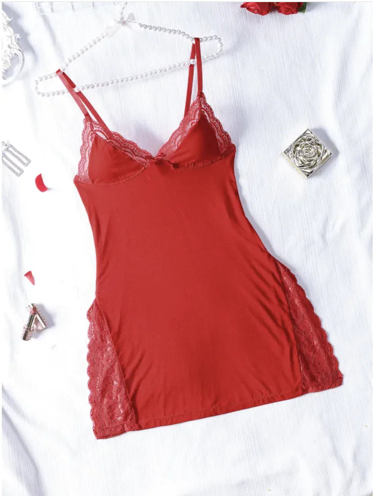 Moonlit Grace Slip Dress – Grey Lace-Trim Nightwear